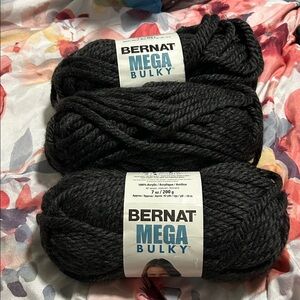 Bernat Mega Bulky Yarn in Dark Grey Heather, 3 Skein Lot, Jumbo weight #7